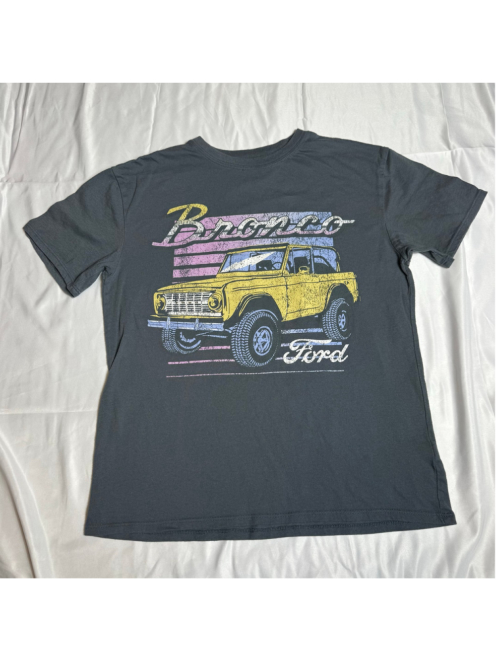 Girls Ford Bronco Graphic T-Shirt Size 10/12 Gray Yellow